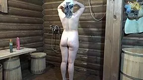 hot russian amateur shoves bottle deep in ass for homemade anal bath fuck