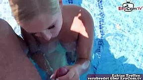 deutsche blonde tourist gets fucked outdoors pool public pov silly interview on mallorca holiday 😏🌴