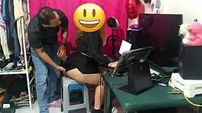 Boss seduces employee in full Spanish dialogue office romp with rough desk pounding and moans