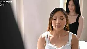 Hey, new bride May Thai in lingerie offers her shaved pussy, ass, and mouth to the minister on wedding day.
