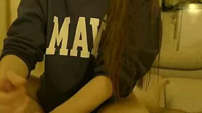 wanna see the girl next door taste sperm from huge cock still clothed?