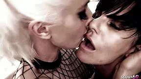 slim blonde lezdom teen gets roughly dominated bent over for big tits mature brunette's strapon doggystyle pounding with sloppy muff diving