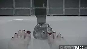 young taboo teen 18+ bathes then masturbates with deepthroat blowjob craving cum in mouth