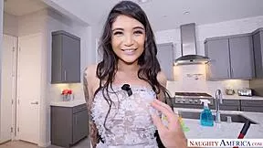 brenna sparks the naughty housekeeper wife bends over at work for your pov cock deepthroat titty fuck and cum swallow in heels