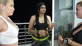 mia montielth's workout flips into horny lesbian lick fest with muscled bbw milf eating big pussy lips and fingering wet