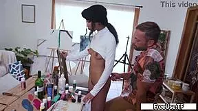 Ameena Green moans hard as Rion King pounds her ebony pussy doggystyle for cash