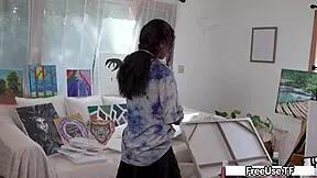 Ameena Green moans hard as Rion King pounds her ebony pussy doggystyle for cash