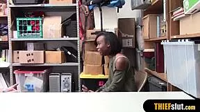 Clueless Petite Ebony Shoplifter Punished with Rough Doggystyle