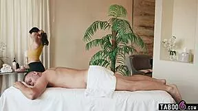 korean teen's massage turns steamy when customer's big cock gets rock hard for deepthroat action