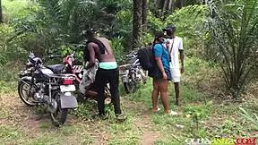 damn university girl lost in forest gets wet pussy fucked hard by two bikers all outdoor styles cumshots 😩💦
