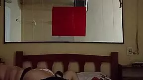 Overwhelmed by slutty wife's curvy body riding cowgirl on me in seedy motel bed with stockings