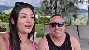 Salome Gil's big tits and ass tease before bending over poolside for rough doggystyle with pro photographer