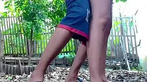 skinny asian neighbor wife orgasms bent over doggystyle in backyard garden