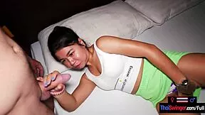 thai teen amateur sucks big cock client then rides with wet asian pussy