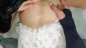 cute asian pussy stretched wide in closeup missionary pounding and creampie fill