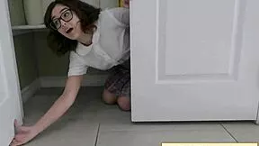 shy nerd in miniskirt caught bent over sofa for curvy pounding