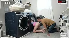 stepdad sneaks up on stuck stepdaughter's tight cunt and pounds her bent over hard