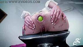 cute blonde babe shoves extreme toys from gaping tight anal hole close-up