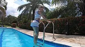 lola bunny's petite body teases by pool in skimpy outfit outdoors