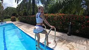 lola bunny's petite body teases by pool in skimpy outfit outdoors