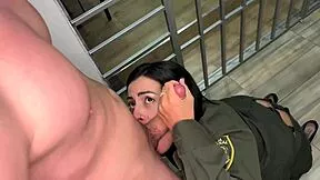 😍 colombian police milf deepthroats huge cock then rides to creampie at station!