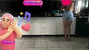 Skinny Brazilian maid Megan Fire cooks up LOVE with her ass and tits