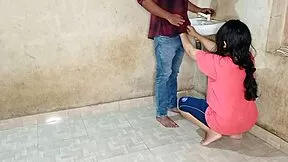 young bhabhi bends over for plumber's DOGGYSTYLE in bathroom Hindi