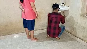 young bhabhi bends over for plumber's DOGGYSTYLE in bathroom Hindi