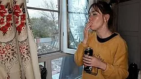 stepsister lights up cigarette and smokes seductively