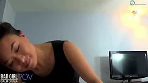 Isn't this tight petite Asian model hot cumming on cameraman's big black cock!?