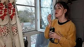 stepsister lights up cigarette and smokes seductively