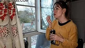 stepsister lights up cigarette and smokes seductively