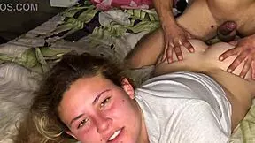 She begs for anal despite the pain as he cries but pushes through her tight ass anyway.