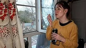 stepsister lights up cigarette and smokes seductively