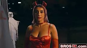 halloween latina brunette with hairy pussy and big tits hooks up with hung bbc zombie for doggystyle riding and deepthroat