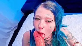 coyemoo german blue haired slut chokes on monster cock pov rough deepthroat gagging