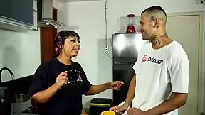 sexy brazilian housewife sucks cock and gets pussy licked in kitchen