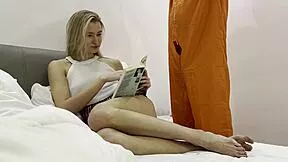 Long-legged college coed in miniskirt uniform teases with slow handjob