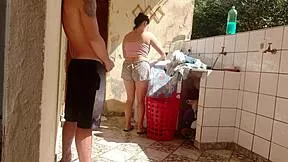 caught my stepdaughter washing clothes in shorts her pussy looks so tasty wanna fuck