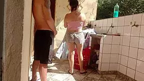 caught my stepdaughter washing clothes in shorts her pussy looks so tasty wanna fuck