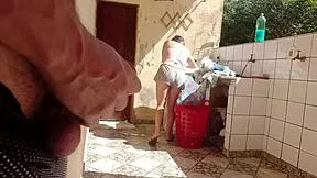 caught my stepdaughter washing clothes in shorts her pussy looks so tasty wanna fuck