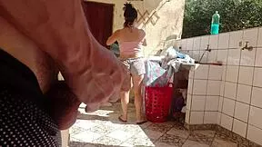 caught my stepdaughter washing clothes in shorts her pussy looks so tasty wanna fuck