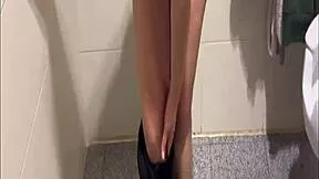 Colombian curvy tattooed culona strips leggings flashes ass in public bathroom