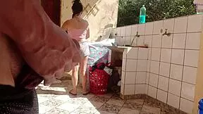 caught my stepdaughter washing clothes in shorts her pussy looks so tasty wanna fuck