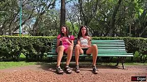 girls flash pussies and lure guys for public park sex 😈👙