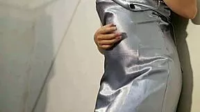 sexy brunette in satin dress gets soaking wet while masturbating solo