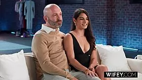 Misty Addams rides cock doggystyle bent over while husband watches her cum