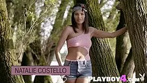 Watch huge boobs model Natalie Costello strip and pose nude everywhere