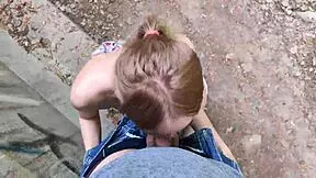 public park blowjob ends with hot cumshot on big natural tits pov