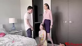 stepmom catches them and forces stepson to fuck stepdaughter bunny colby in garage punishment